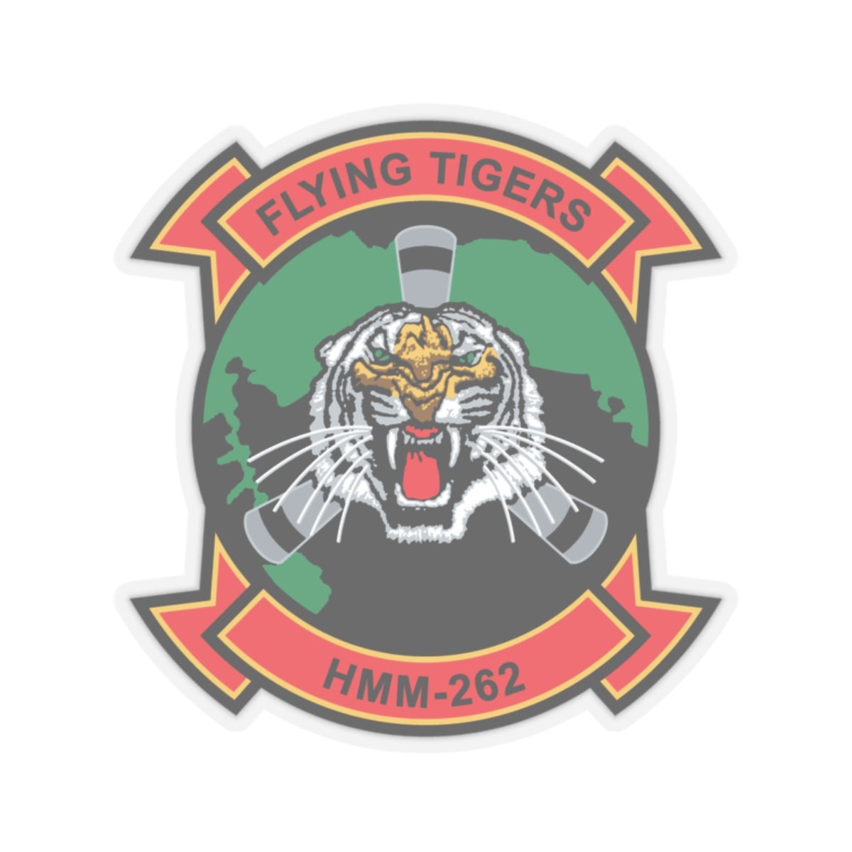 HMM 262 Flying Tigers (USMC) STICKER Vinyl Kiss-Cut Decal-2" × 2"-Transparent-The Sticker Space