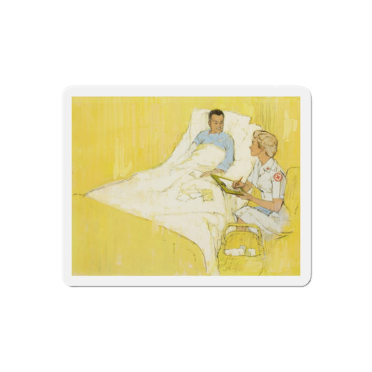 Bedside Visit (Magazine Illustration) Refrigerator Magnet-6 Inch-Die-Cut-1 pc-The Sticker Space