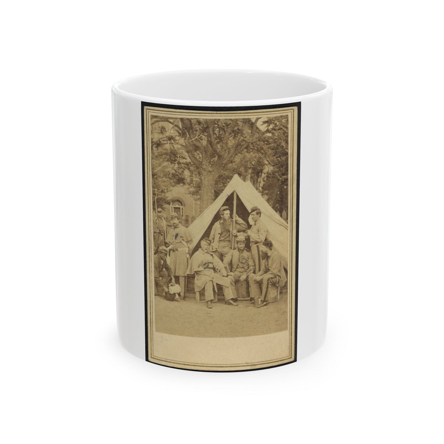 8th Company Soldiers At A Military Camp, Possibly In Washington, D.C. (U.S. Civil War) White Coffee Mug