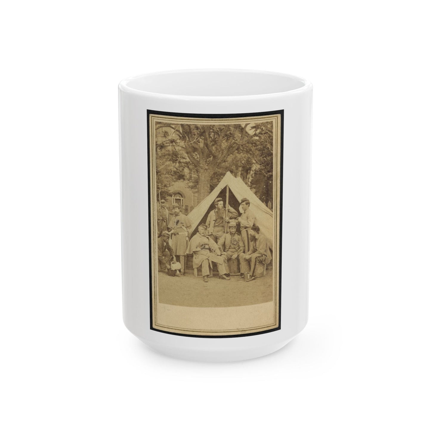 8th Company Soldiers At A Military Camp, Possibly In Washington, D.C. (U.S. Civil War) White Coffee Mug