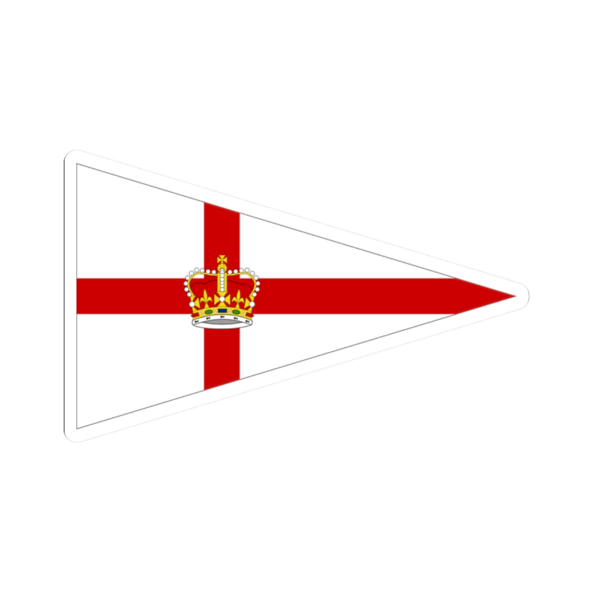 White triangular pennant with a red St George's cross and a gold crown at its centre, in flat vector style.