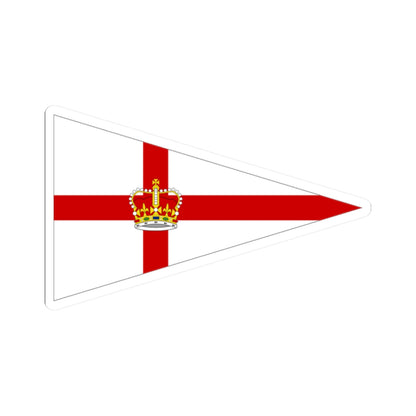 White triangular pennant with a red St George's cross and a gold crown at its centre, in flat vector style.