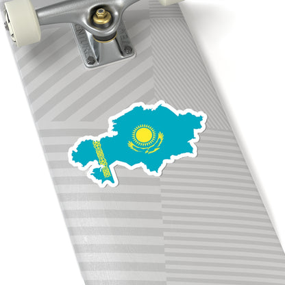Flag-map of Kazakhstan precise boundaries (Kazakhstan) STICKER Vinyl Kiss-Cut Decal