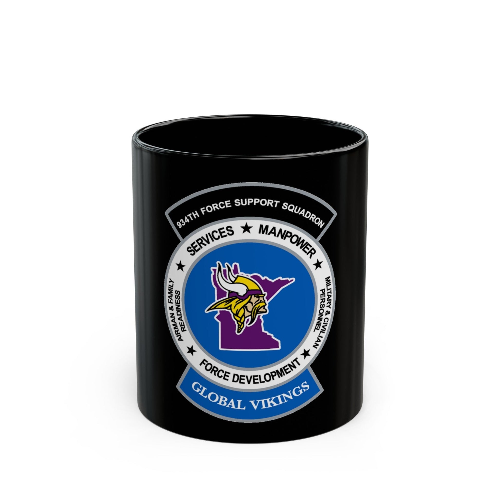 934th Force Support Sq. GLOBAL VIKINGS (U.S. Air Force) Black Coffee Mug-11oz-The Sticker Space