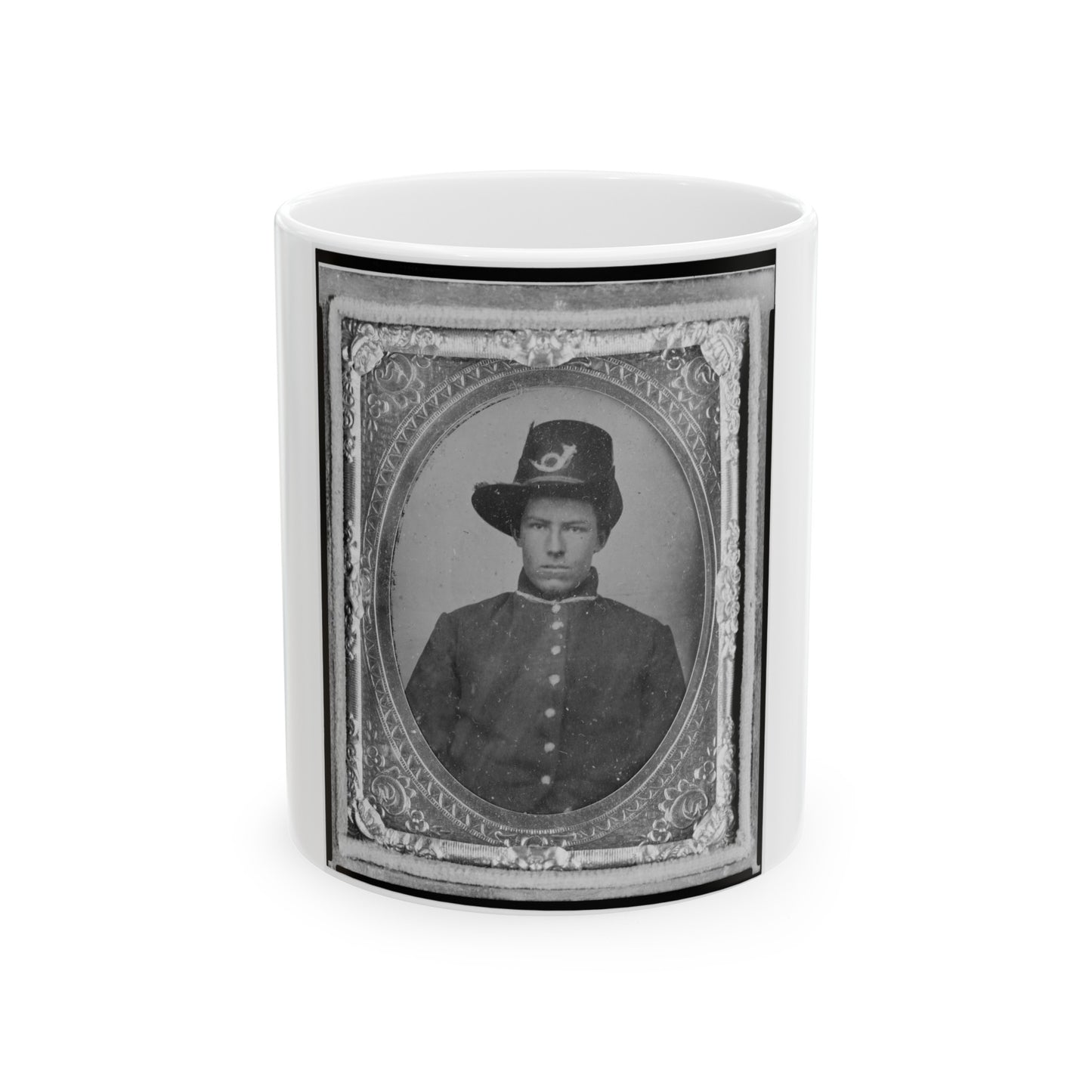 Harrison (Harry) Corbin, Pvt., U.S.A., Half-Length Portrait Facing Front (U.S. Civil War) White Coffee Mug