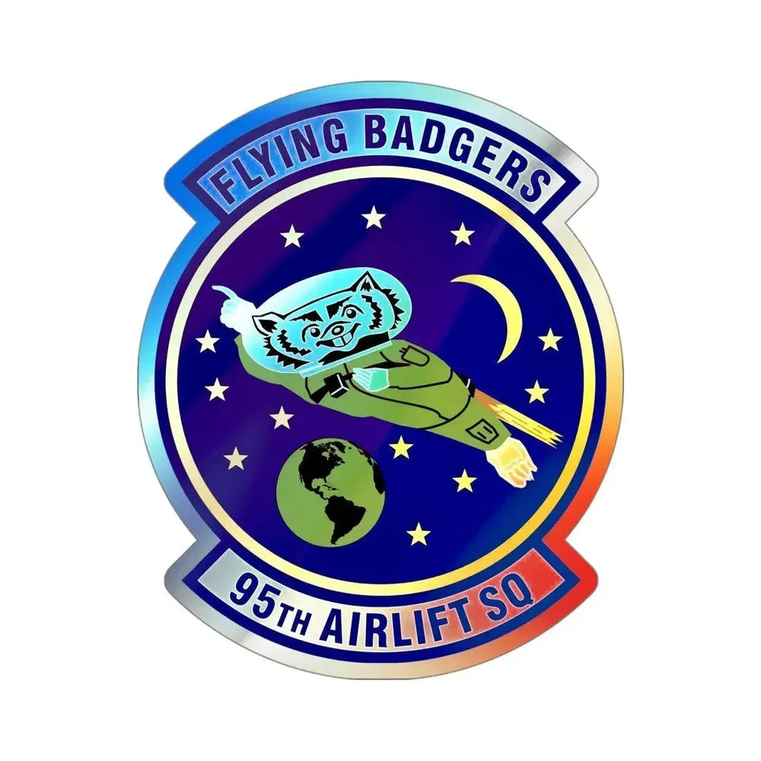 95th Airlift Squadron (U.S. Air Force) Holographic STICKER Die-Cut Vinyl Decal 4 Inch Holographic - The Sticker Space
