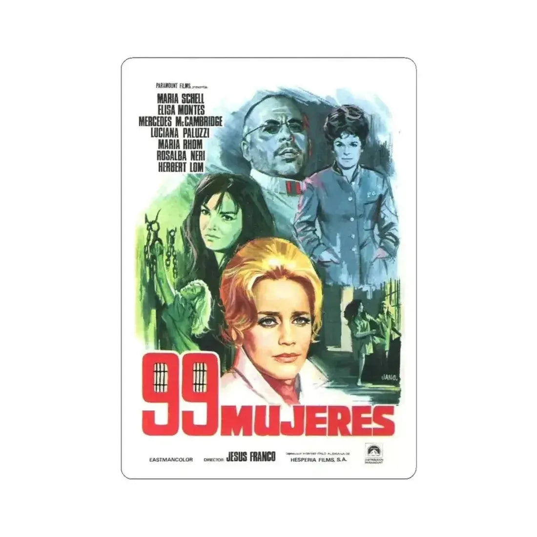 99 WOMEN (2) 1969 Movie Poster - STICKER Vinyl Kiss-Cut Decal 6 Inch White - The Sticker Space