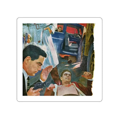 A Bad Day For O'Banion by Daniel Knapp, The Saturday Evening Post, 1960 (Magazine Illustration) STICKER Vinyl Die-Cut Decal White Die-Cut 2 Inch - The Sticker Space