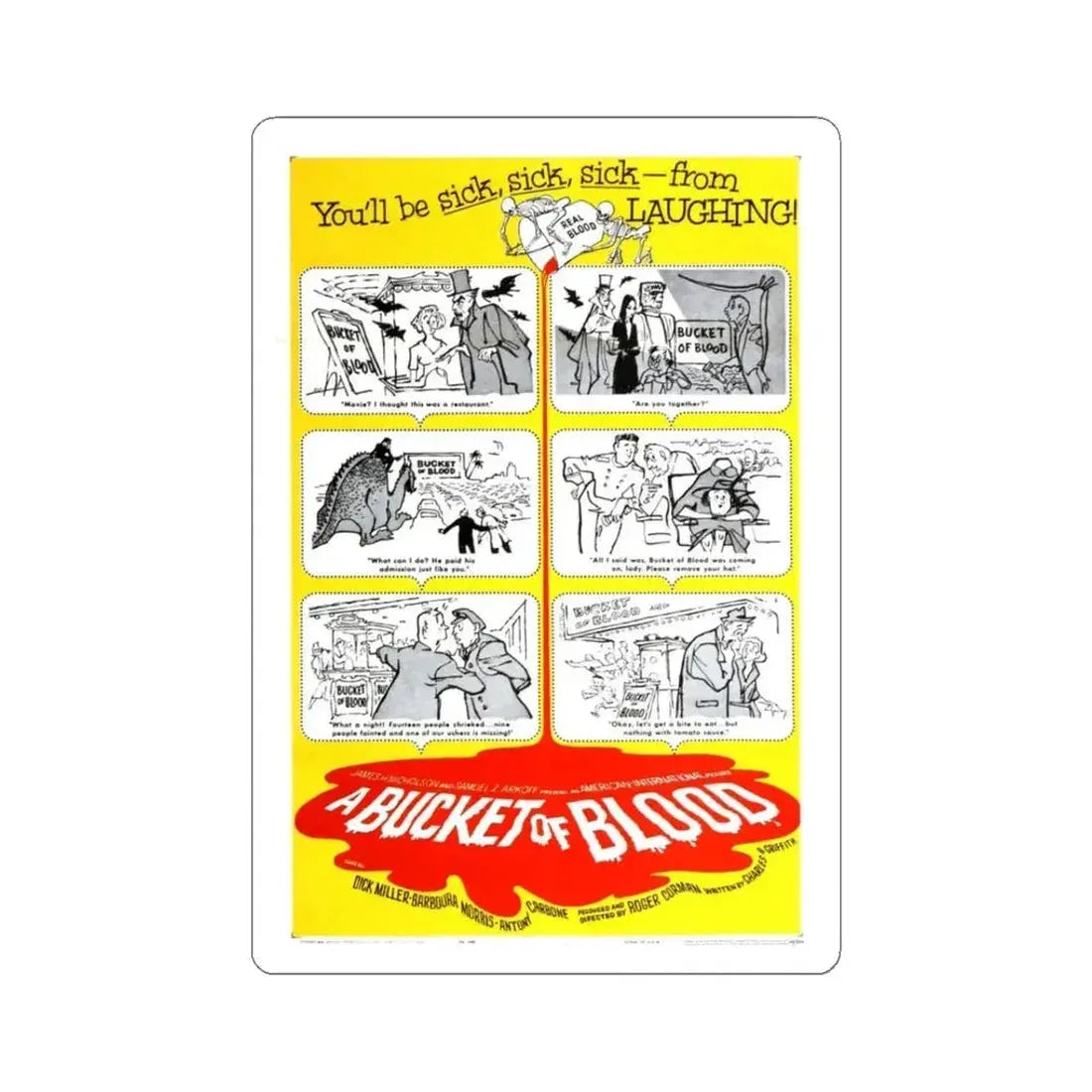 A BUCKET OF BLOOD 1959 Movie Poster - STICKER Vinyl Kiss-Cut Decal 3 Inch White - The Sticker Space