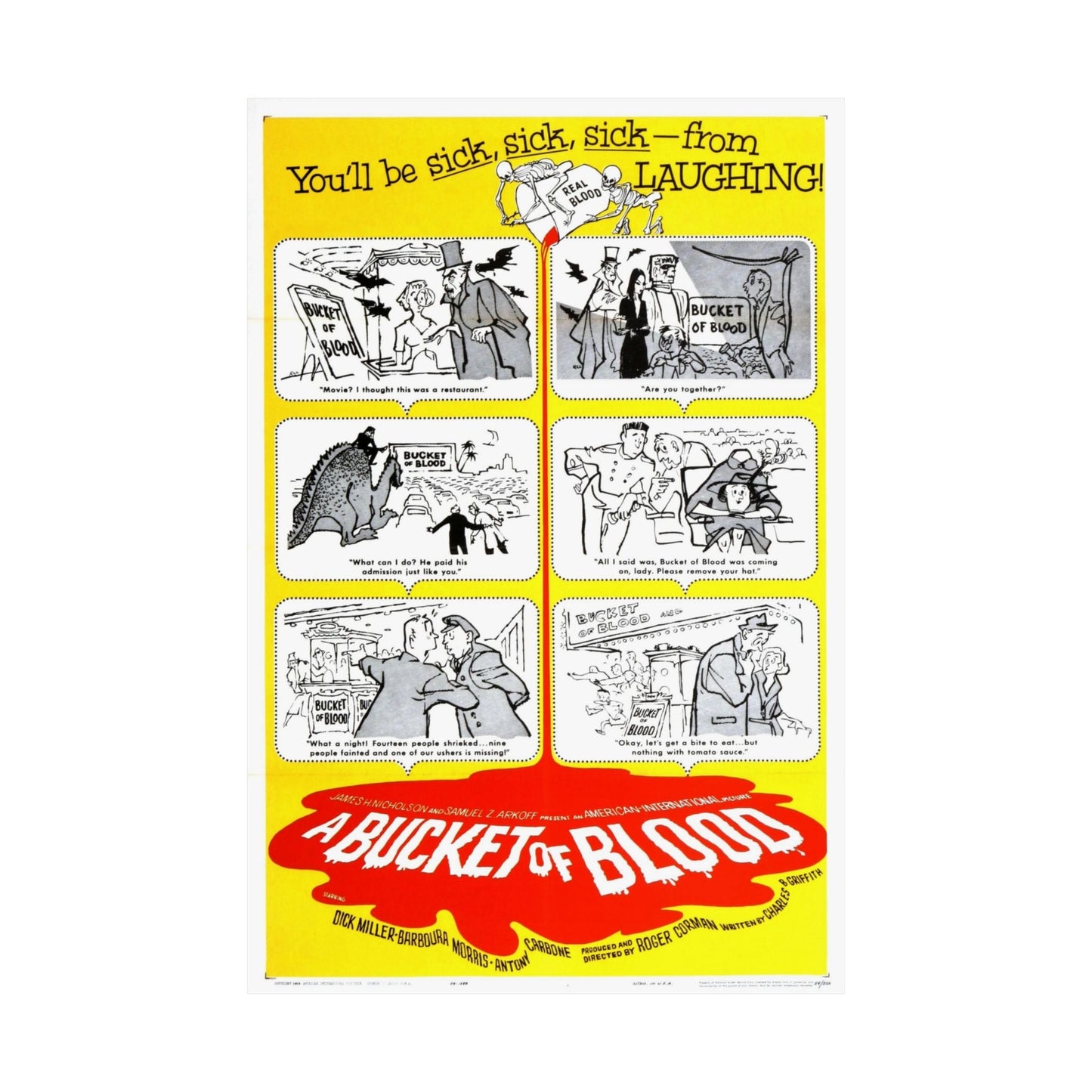 A BUCKET OF BLOOD 1959 - Paper Movie Poster-The Sticker Space