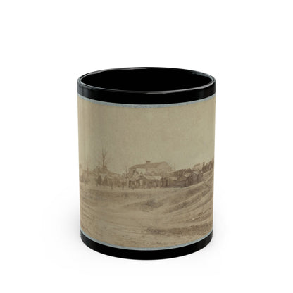 A Camp Made Up Of Small Cabins That Surround A Large Building (U.S. Civil War) Black Coffee Mug