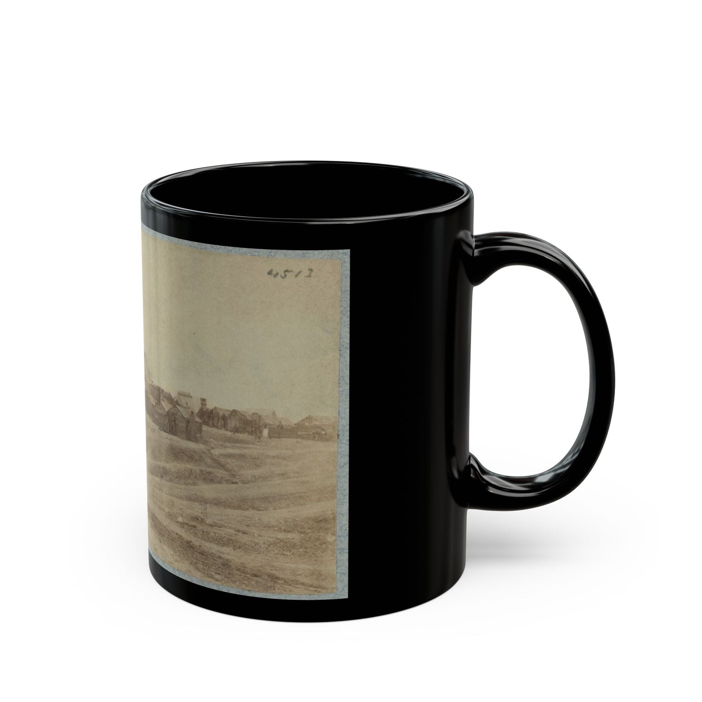 A Camp Made Up Of Small Cabins That Surround A Large Building (U.S. Civil War) Black Coffee Mug