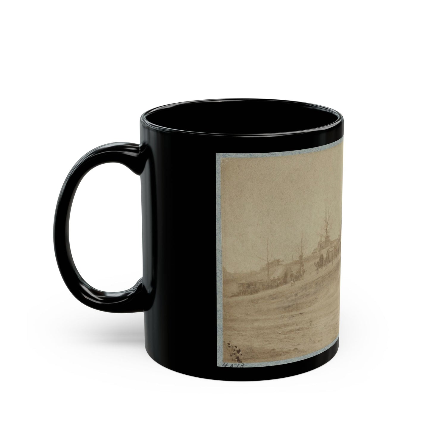 A Camp Made Up Of Small Cabins That Surround A Large Building (U.S. Civil War) Black Coffee Mug