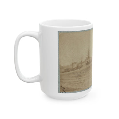 A Camp Made Up Of Small Cabins That Surround A Large Building (U.S. Civil War) White Coffee Mug