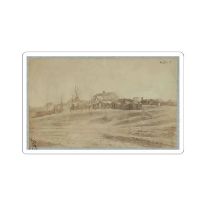 A Camp Made Up of Small Cabins That Surround a Large Building (U.S. Civil War) STICKER Vinyl Kiss-Cut Decal 4 Inch White - The Sticker Space