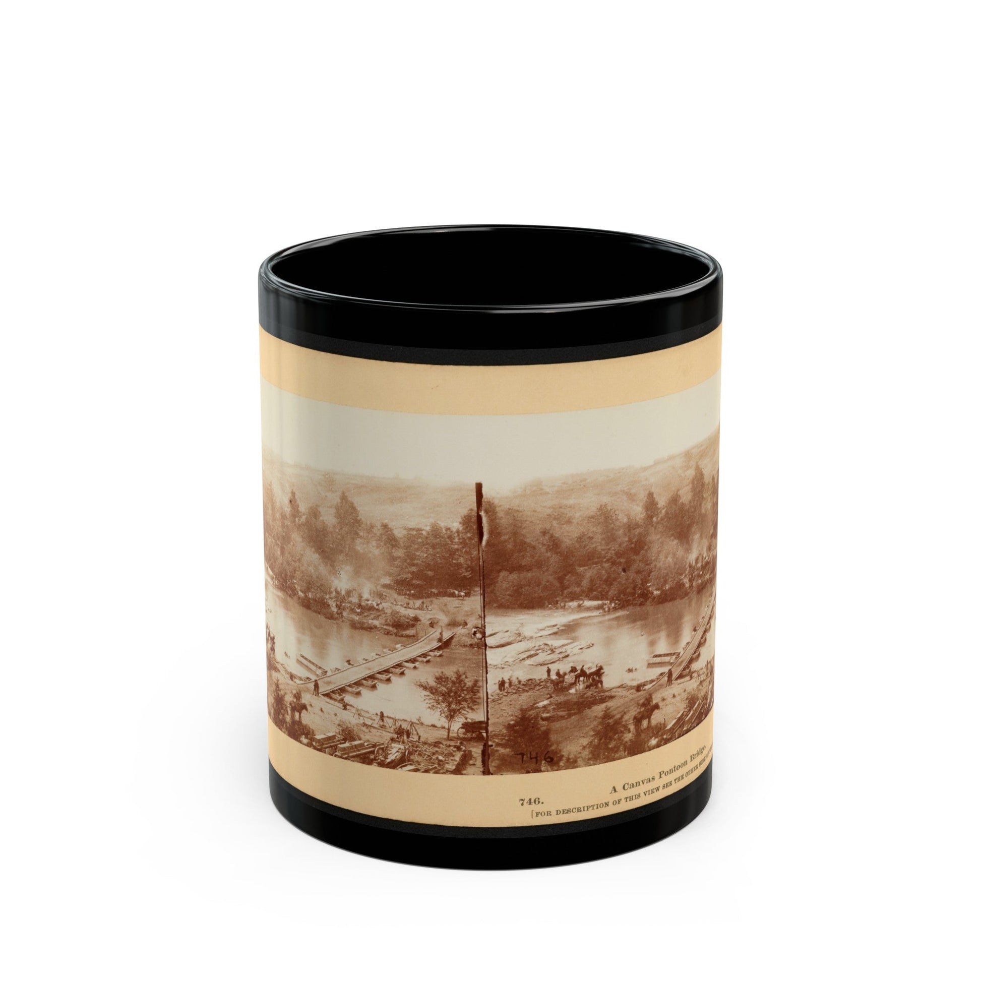 A Canvas Pontoon Bridge (U.S. Civil War) Black Coffee Mug-11oz-The Sticker Space