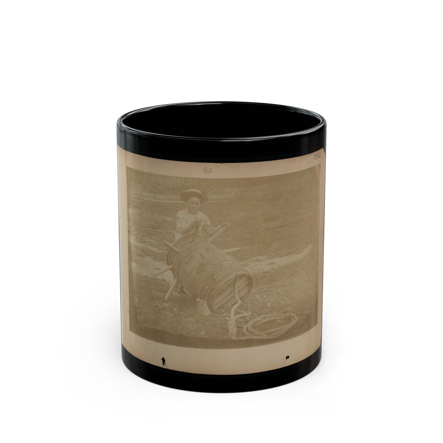 A Child Leaning Against A Barrel With Wooden Spikes (U.S. Civil War) Black Coffee Mug