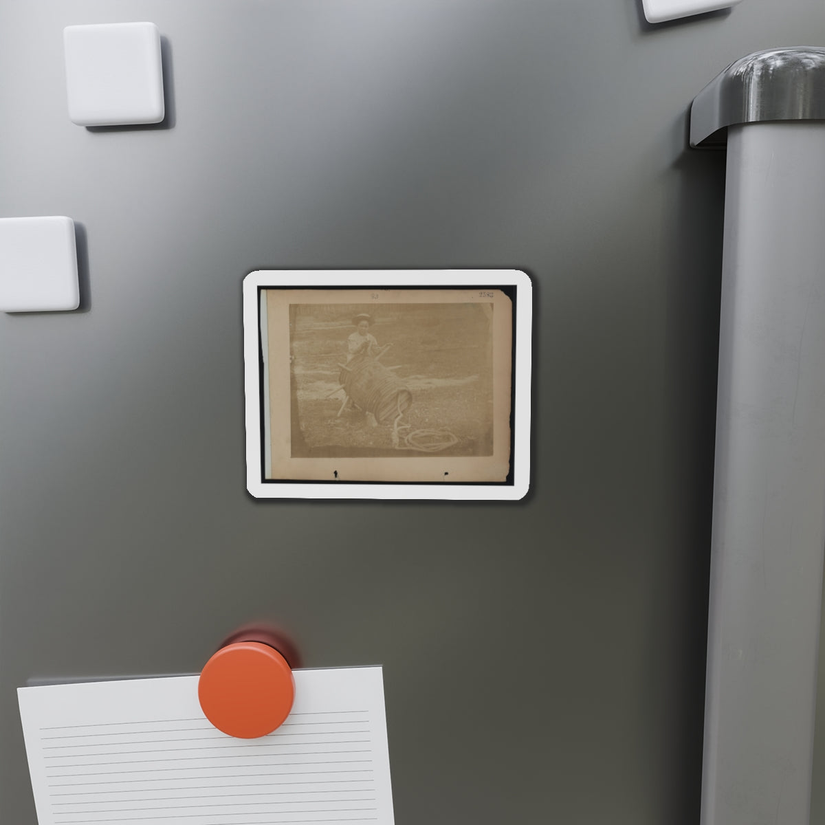 A Child Leaning Against A Barrel With Wooden Spikes (U.S. Civil War) Refrigerator Magnet-The Sticker Space