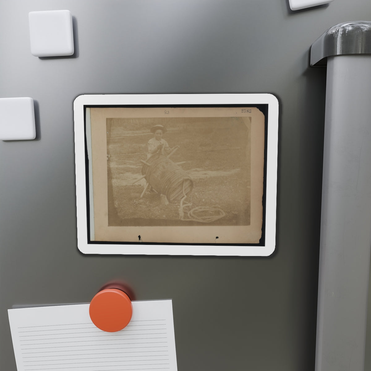 A Child Leaning Against A Barrel With Wooden Spikes (U.S. Civil War) Refrigerator Magnet-The Sticker Space