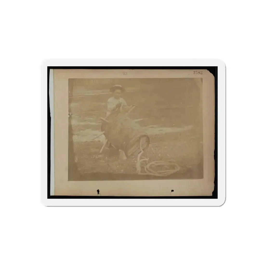 A Child Leaning Against A Barrel With Wooden Spikes (U.S. Civil War) Refrigerator Magnet - The Sticker Space