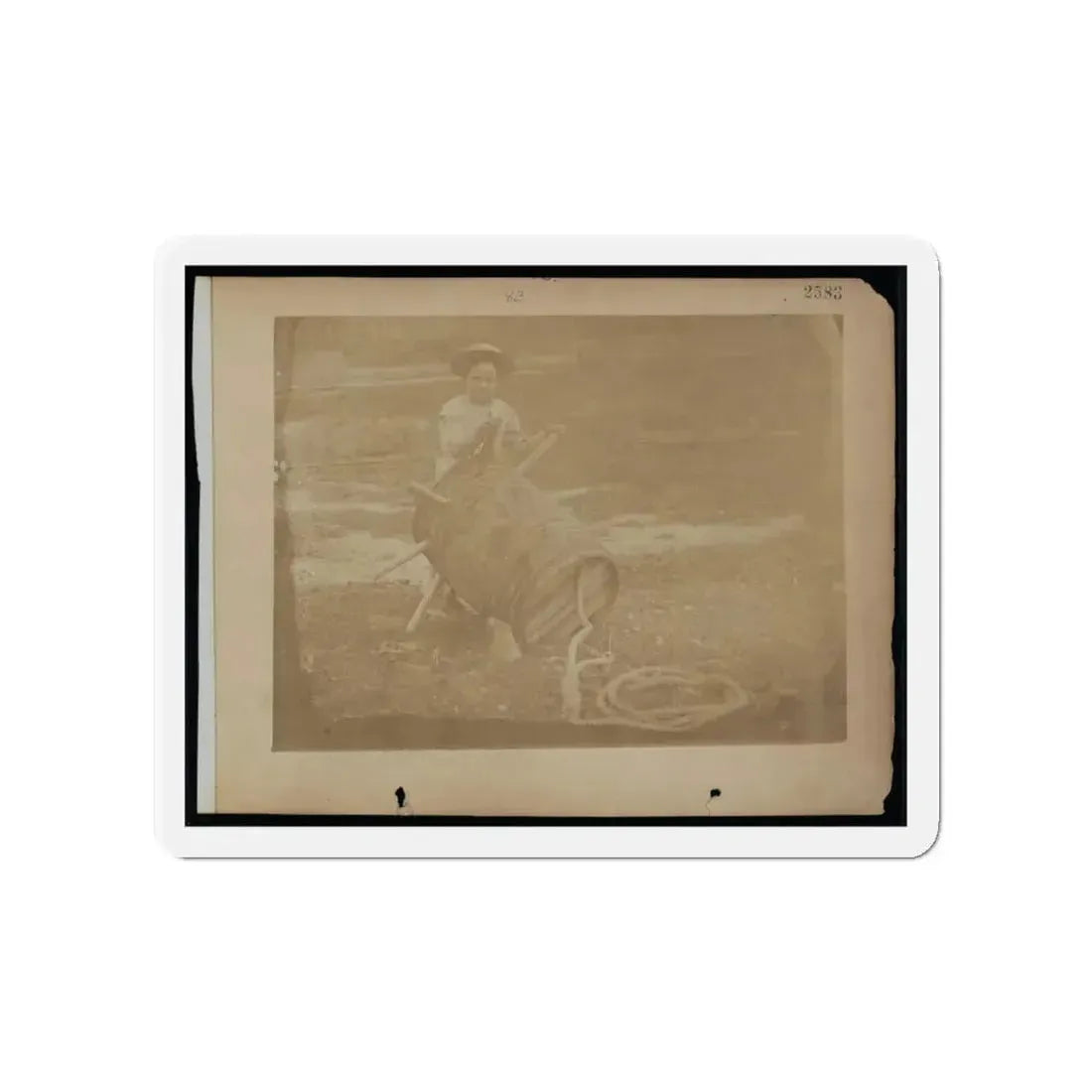 A Child Leaning Against A Barrel With Wooden Spikes (U.S. Civil War) Refrigerator Magnet - The Sticker Space