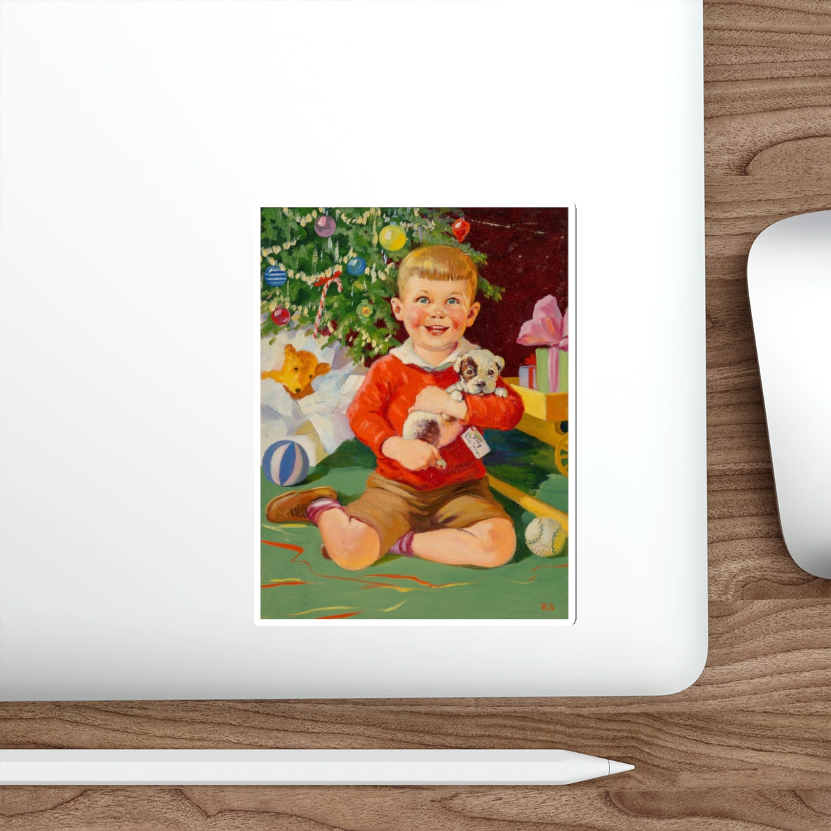 A Christmas Puppy (Magazine Illustration) STICKER Vinyl Die-Cut Decal-The Sticker Space