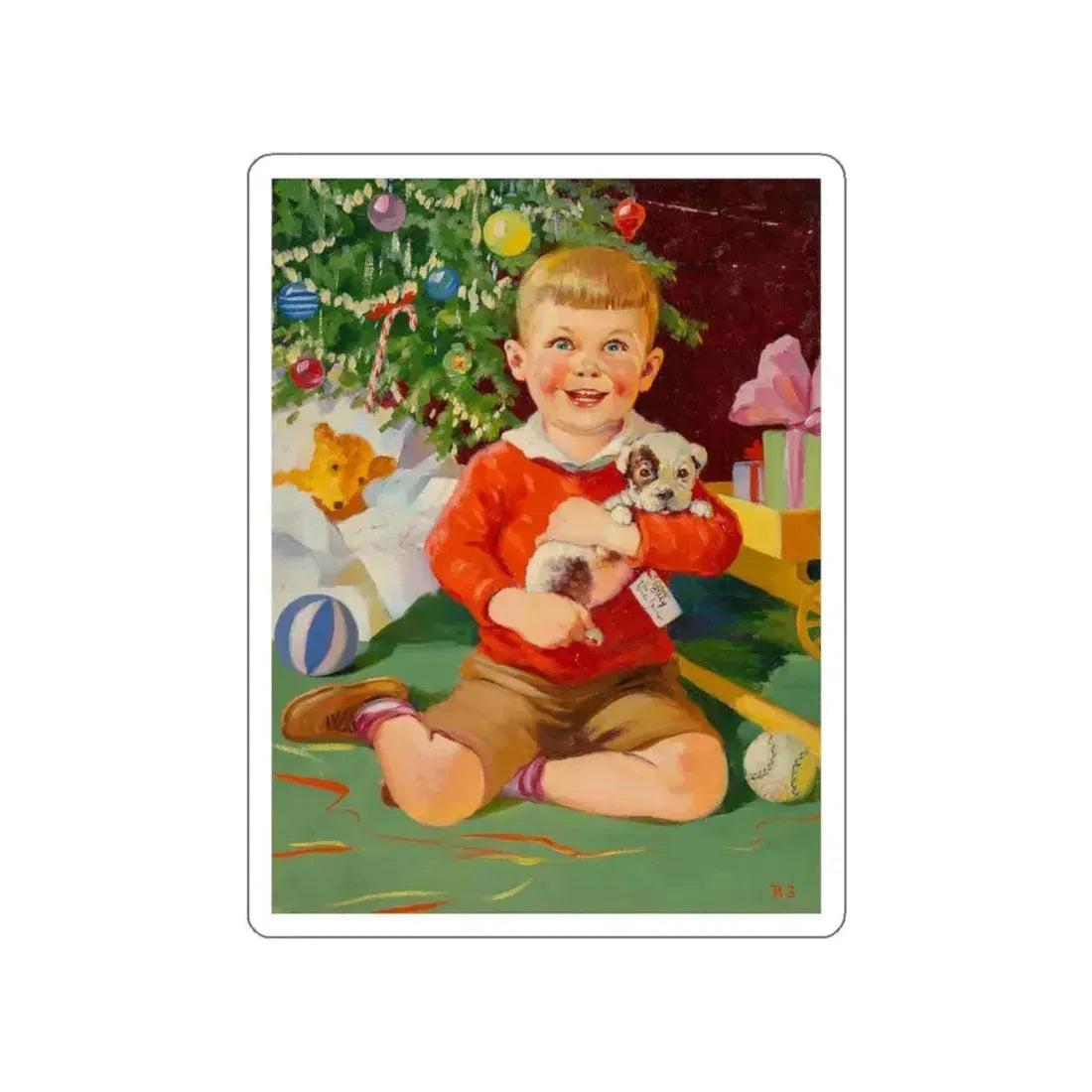 A Christmas Puppy (Magazine Illustration) STICKER Vinyl Die-Cut Decal - The Sticker Space