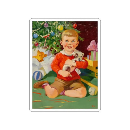 A Christmas Puppy (Magazine Illustration) STICKER Vinyl Die-Cut Decal White Die-Cut 3 Inch - The Sticker Space