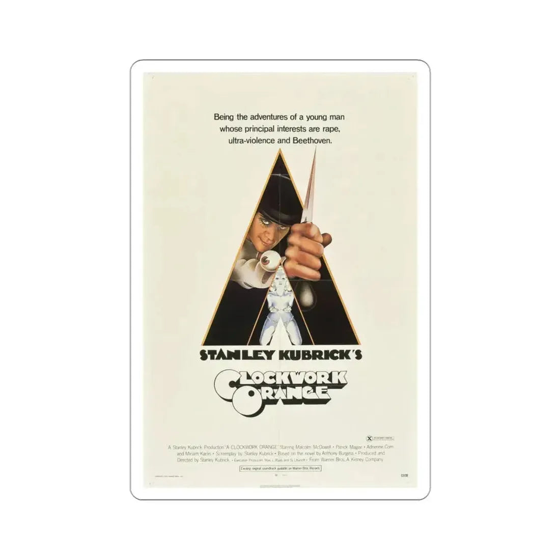 A Clockwork Orange 1971 Movie Poster STICKER Vinyl Die-Cut Decal 3 Inch - The Sticker Space