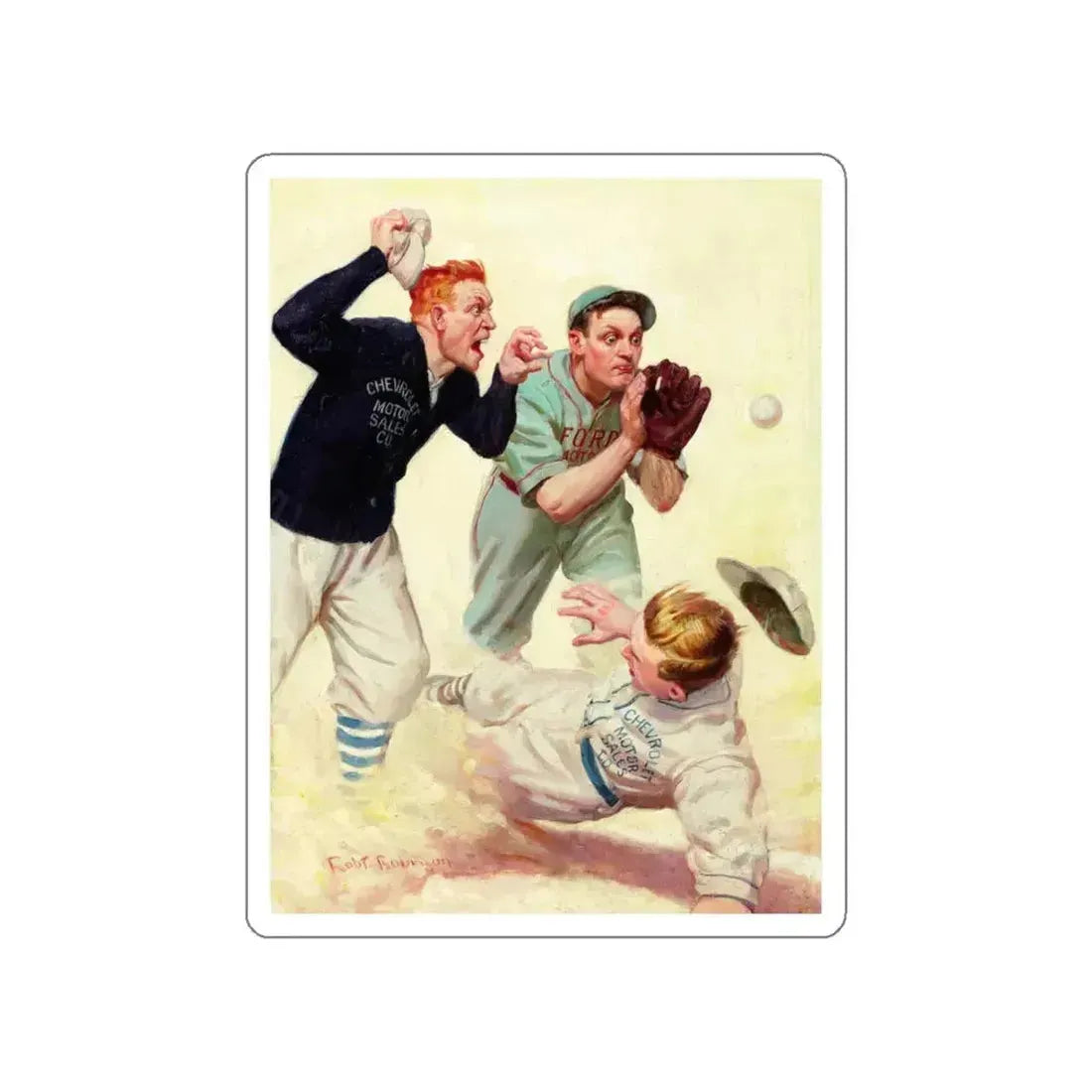 A Close Call (Ford vs. Chevy), Motor Magazine cover, c. 1920-1930 (Magazine Illustration) STICKER Vinyl Die-Cut Decal White Die-Cut 6 Inch - The Sticker Space