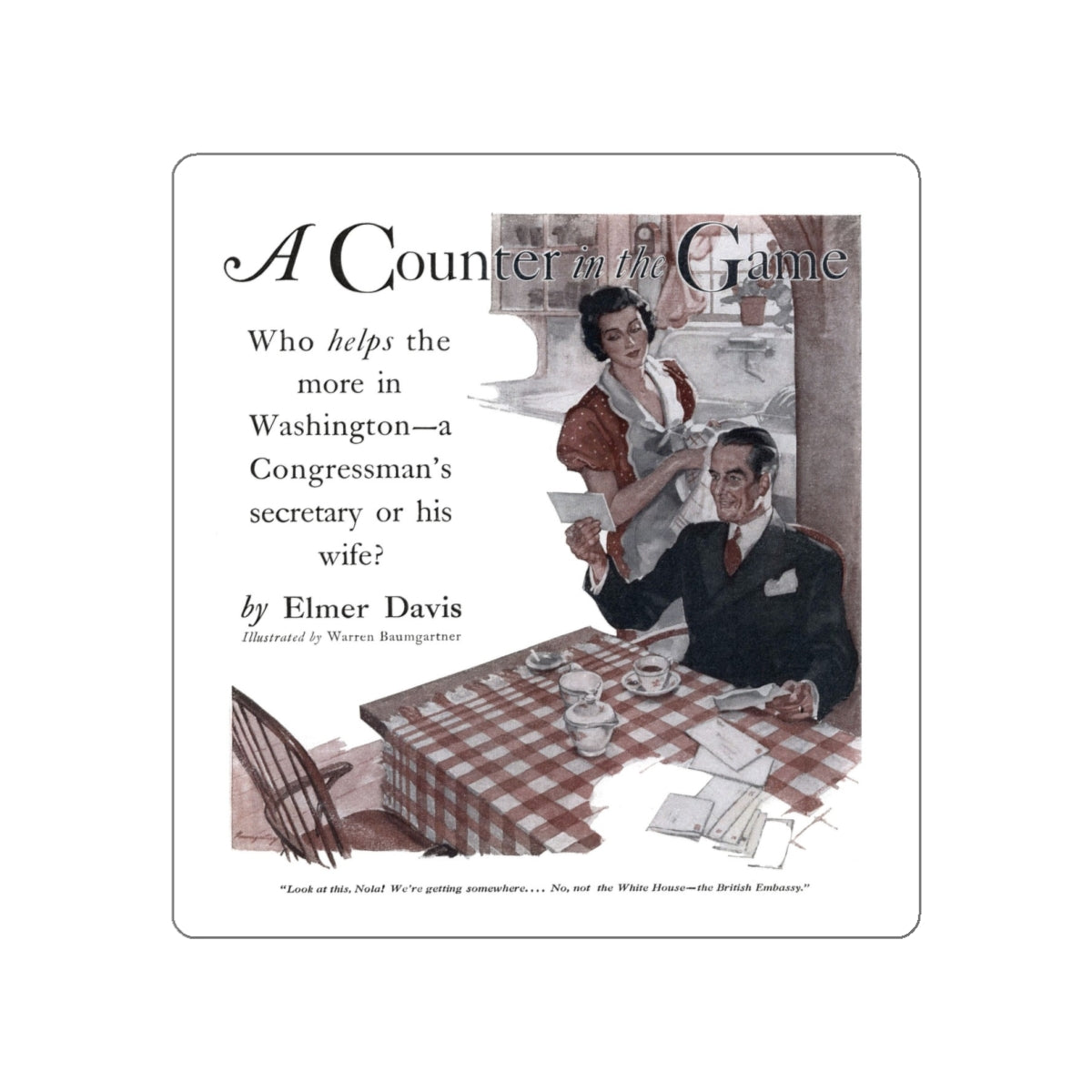 A Counter in the Game (1), Redbook, December 1933 (Magazine Illustration) STICKER Vinyl Die-Cut Decal-White-The Sticker Space