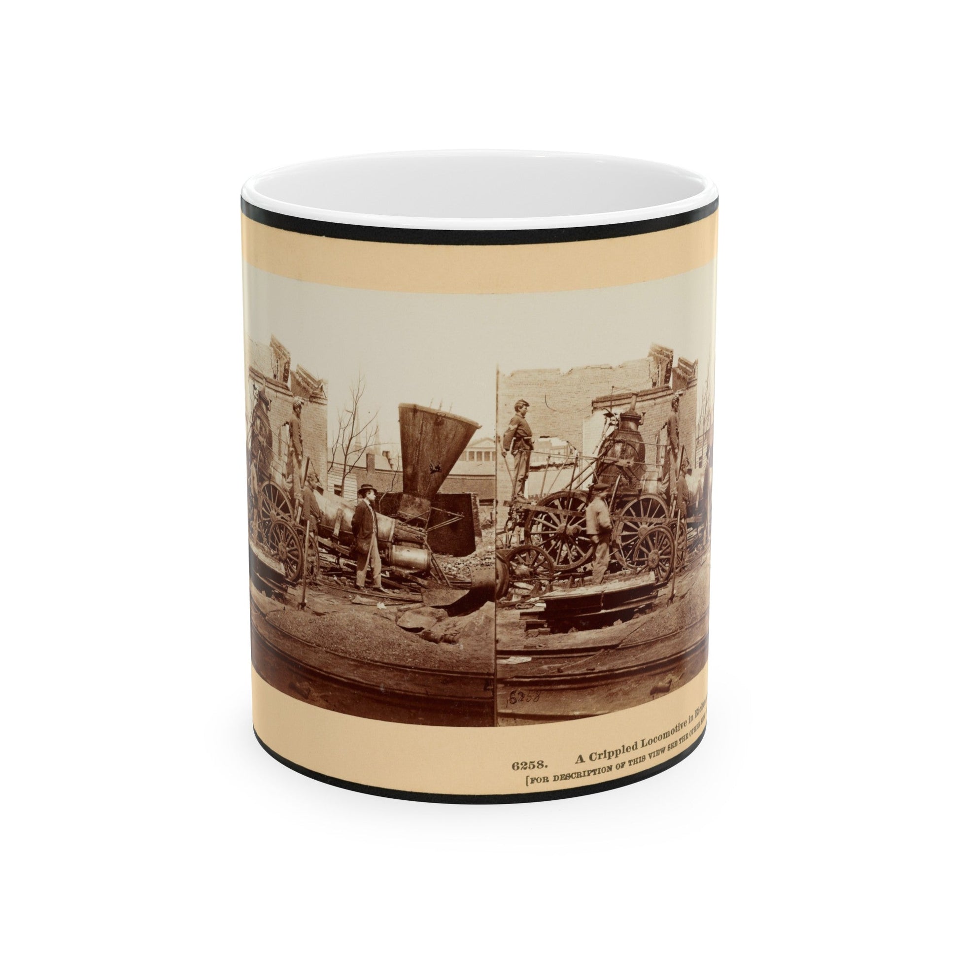 A Crippled Locomotive In Richmond (U.S. Civil War) White Coffee Mug-11oz-The Sticker Space