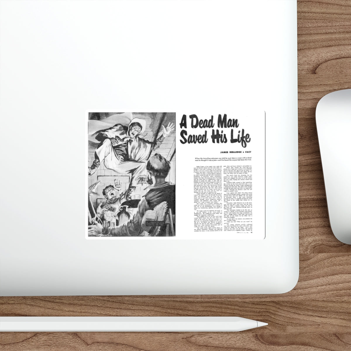 A Dead Man Saved His Life, Man Junior, July 1955 (Magazine Illustration) STICKER Vinyl Die-Cut Decal-The Sticker Space