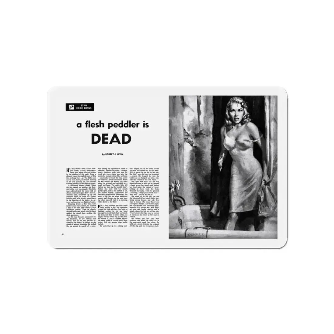 A Flesh Peddler is Dead, Stag magazine, February 1956 (Magazine Illustration) Refrigerator Magnet 4 Inch - The Sticker Space