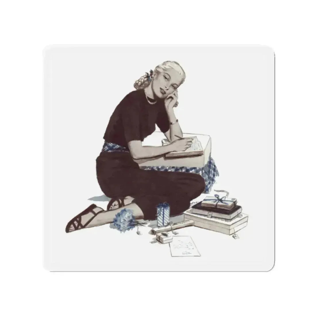 A Girl Named Joy (2), The American Magazine Illustration, April 1948 (Magazine Illustration) Refrigerator Magnet 2 Inch - The Sticker Space