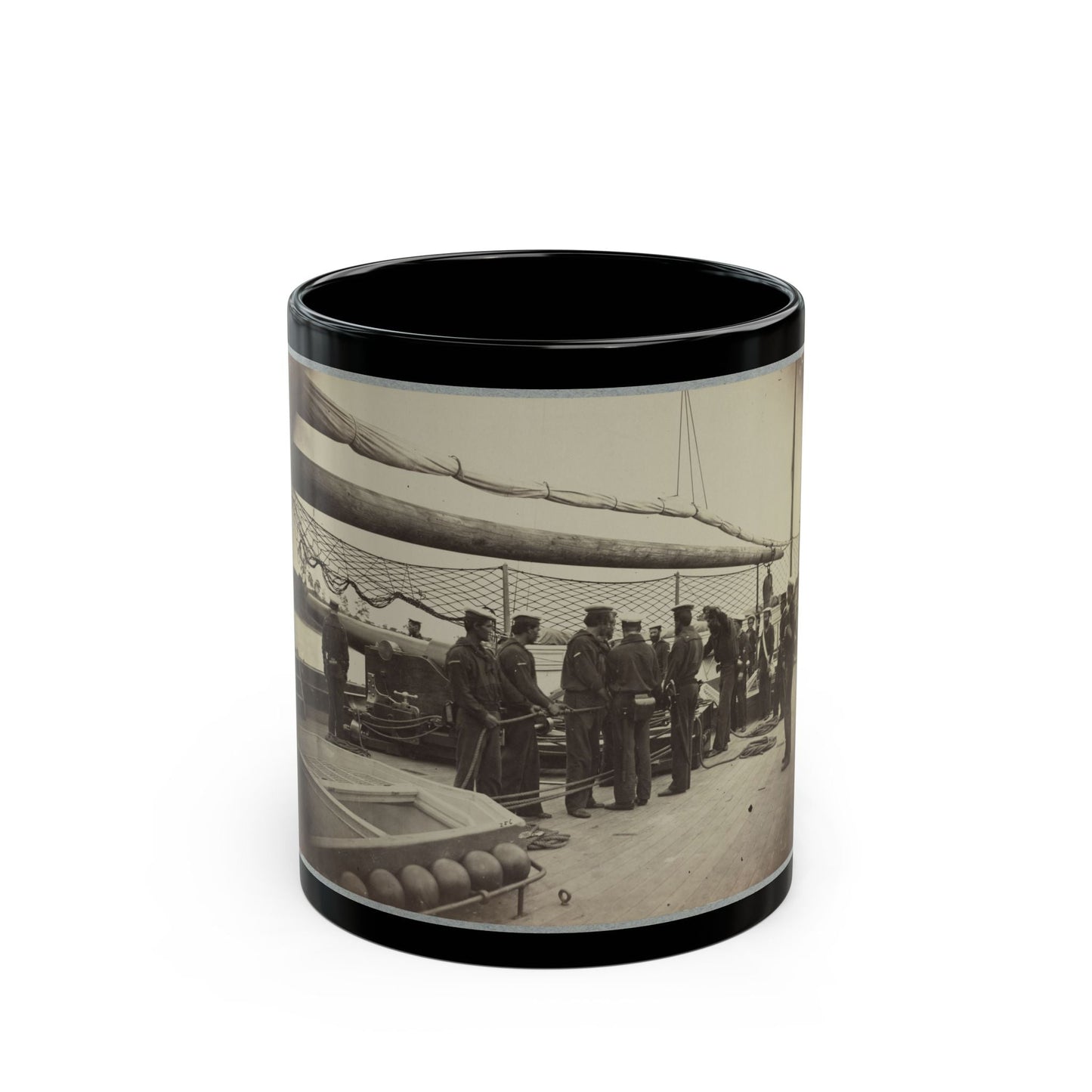 A Gun Crew On Deck Of U.S.S. Mendota, James River, Va. (U.S. Civil War) Black Coffee Mug