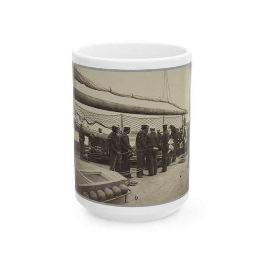 A Gun Crew On Deck Of U.S.S. Mendota, James River, Va. (U.S. Civil War) White Coffee Mug