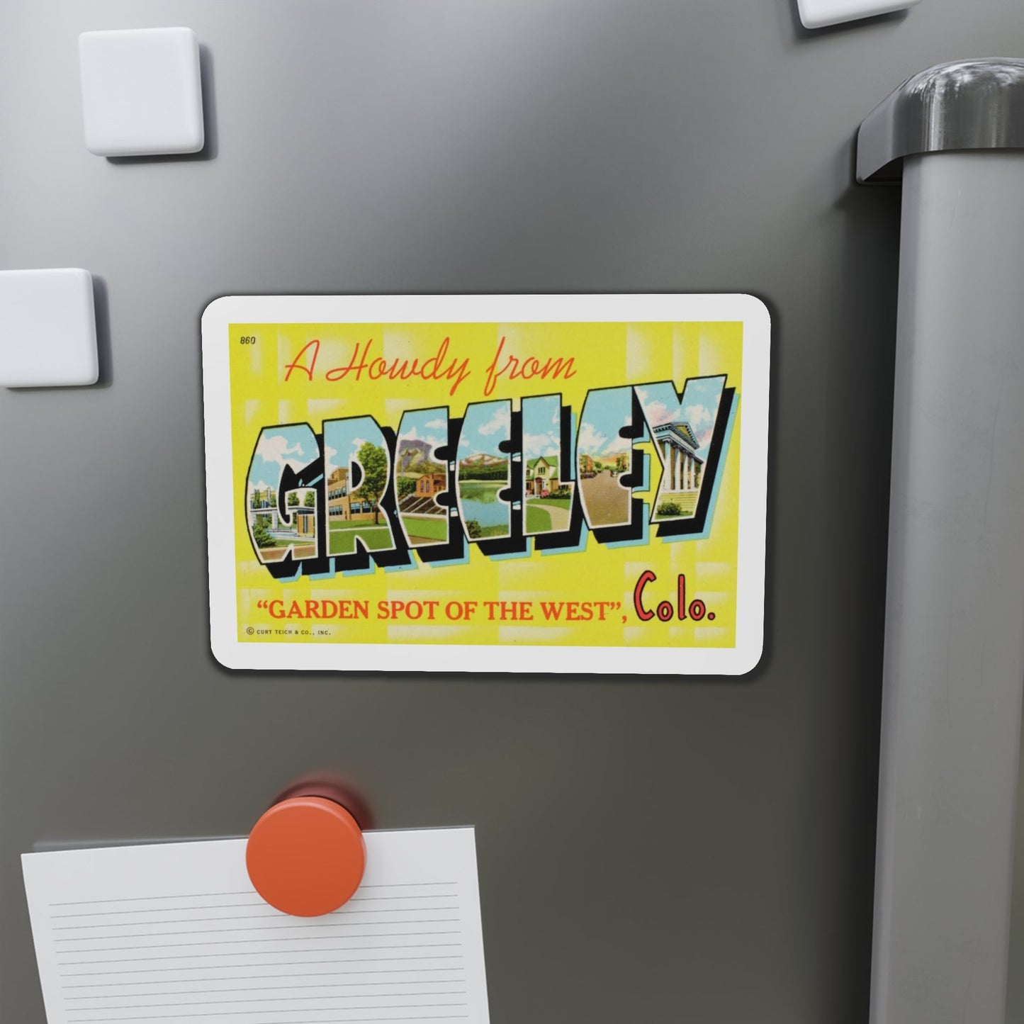 A Howdy From Greeley, Garden Spot of the West, Colorado (Greeting Postcards) Die-Cut Magnet-The Sticker Space