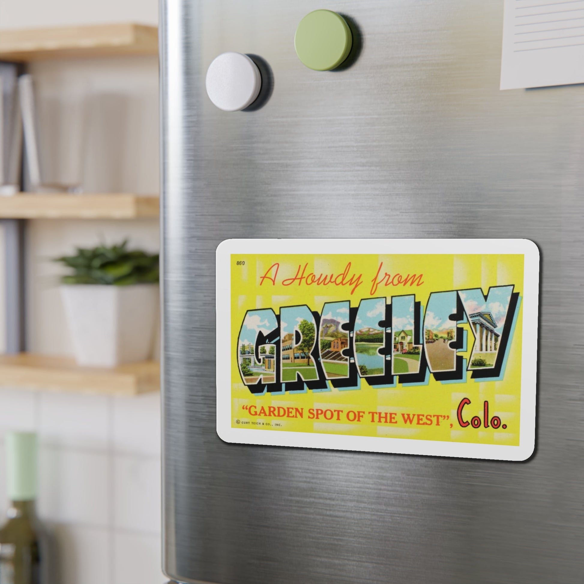 A Howdy From Greeley, Garden Spot of the West, Colorado (Greeting Postcards) Die-Cut Magnet-The Sticker Space