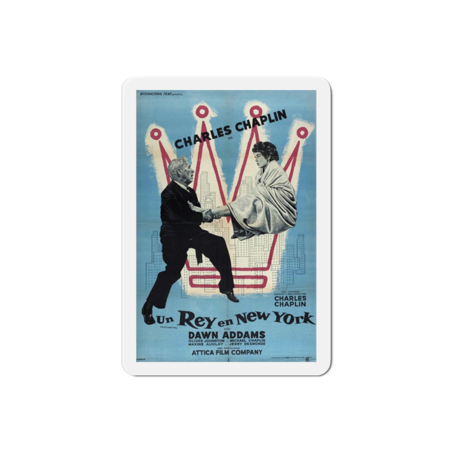 A King in New York 1957 Movie Poster Die-Cut Magnet-2 Inch-The Sticker Space