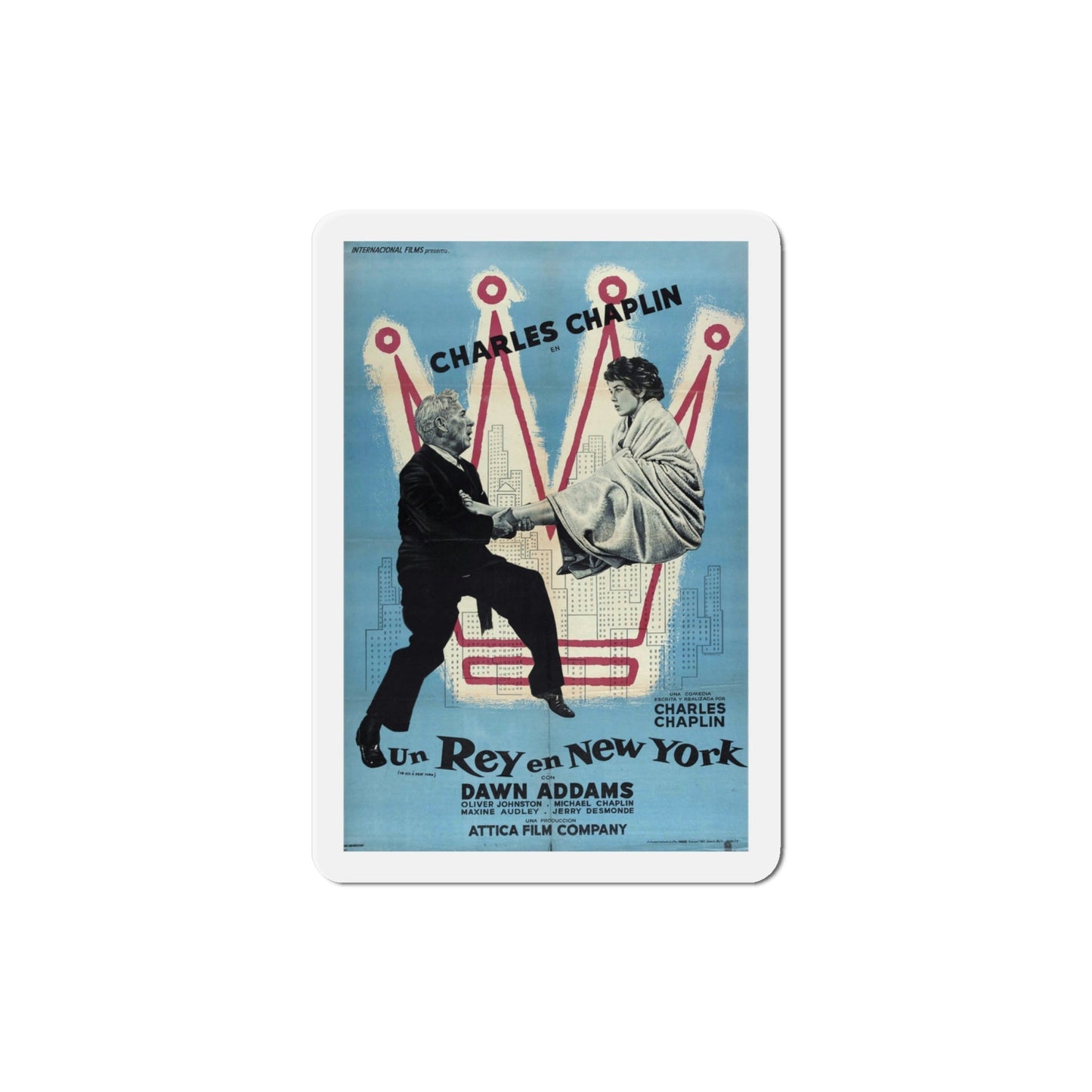 A King in New York 1957 Movie Poster Die-Cut Magnet-4 Inch-The Sticker Space