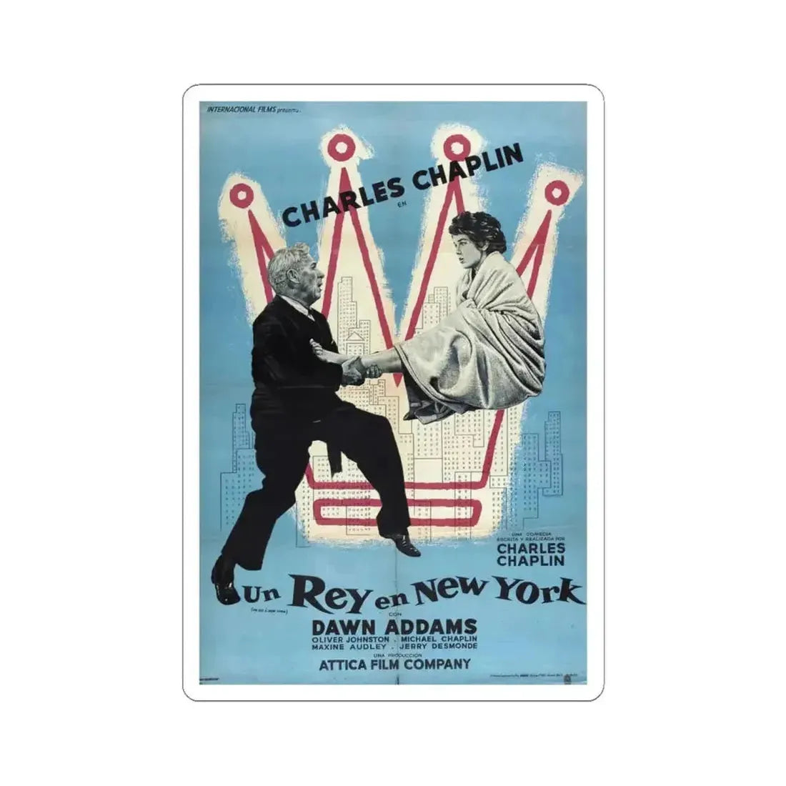 A King in New York 1957 Movie Poster - STICKER Vinyl Kiss-Cut Decal 6 Inch White - The Sticker Space