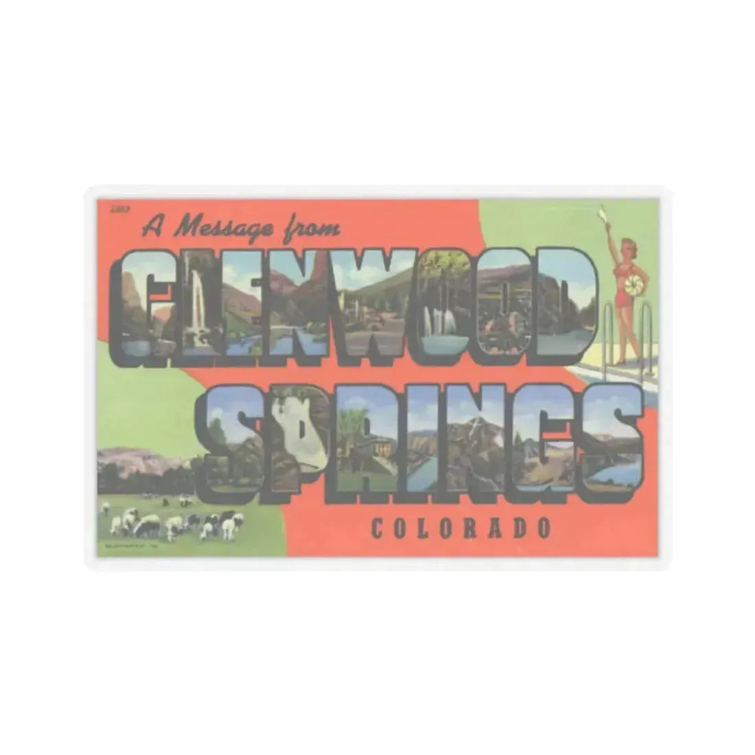 A message from Glenwood Springs Colorado (Greeting Postcards) STICKER Vinyl Kiss-Cut Decal 2 Inch Transparent - The Sticker Space