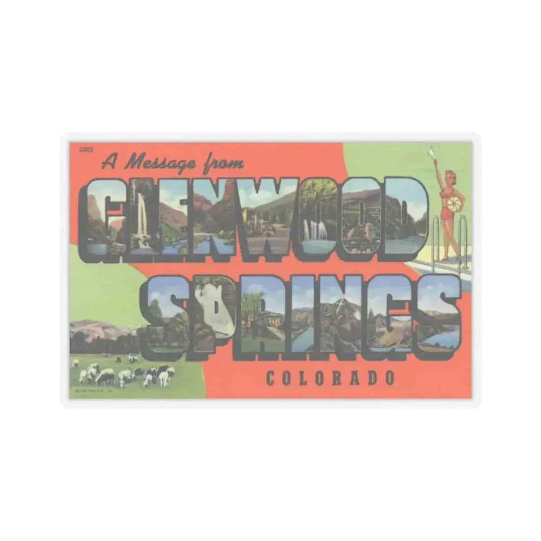 A message from Glenwood Springs Colorado (Greeting Postcards) STICKER Vinyl Kiss-Cut Decal 4 Inch Transparent - The Sticker Space