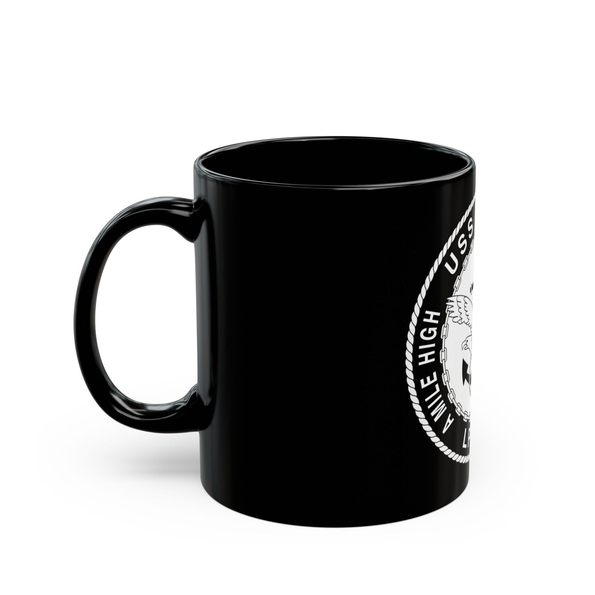 A Mile High USS Denver A Mile Ahead LPD 9 BW (U.S. Navy) Black Coffee Mug-The Sticker Space