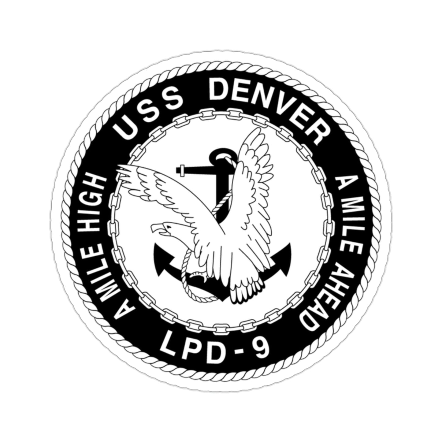 A Mile High USS Denver A Mile Ahead LPD 9 BW (U.S. Navy) STICKER Vinyl Die-Cut Decal-2 Inch-The Sticker Space