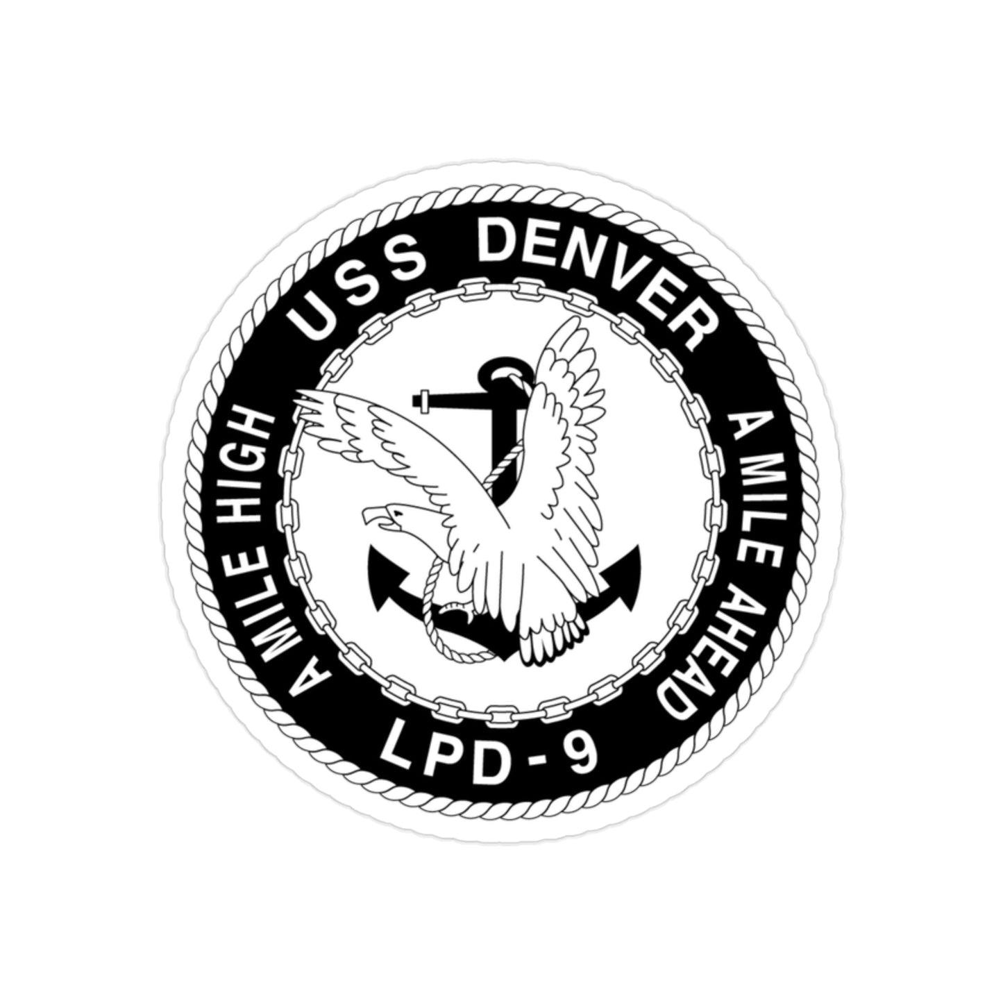 A Mile High USS Denver A Mile Ahead LPD 9 BW (U.S. Navy) Transparent STICKER Die-Cut Vinyl Decal-2 Inch-The Sticker Space