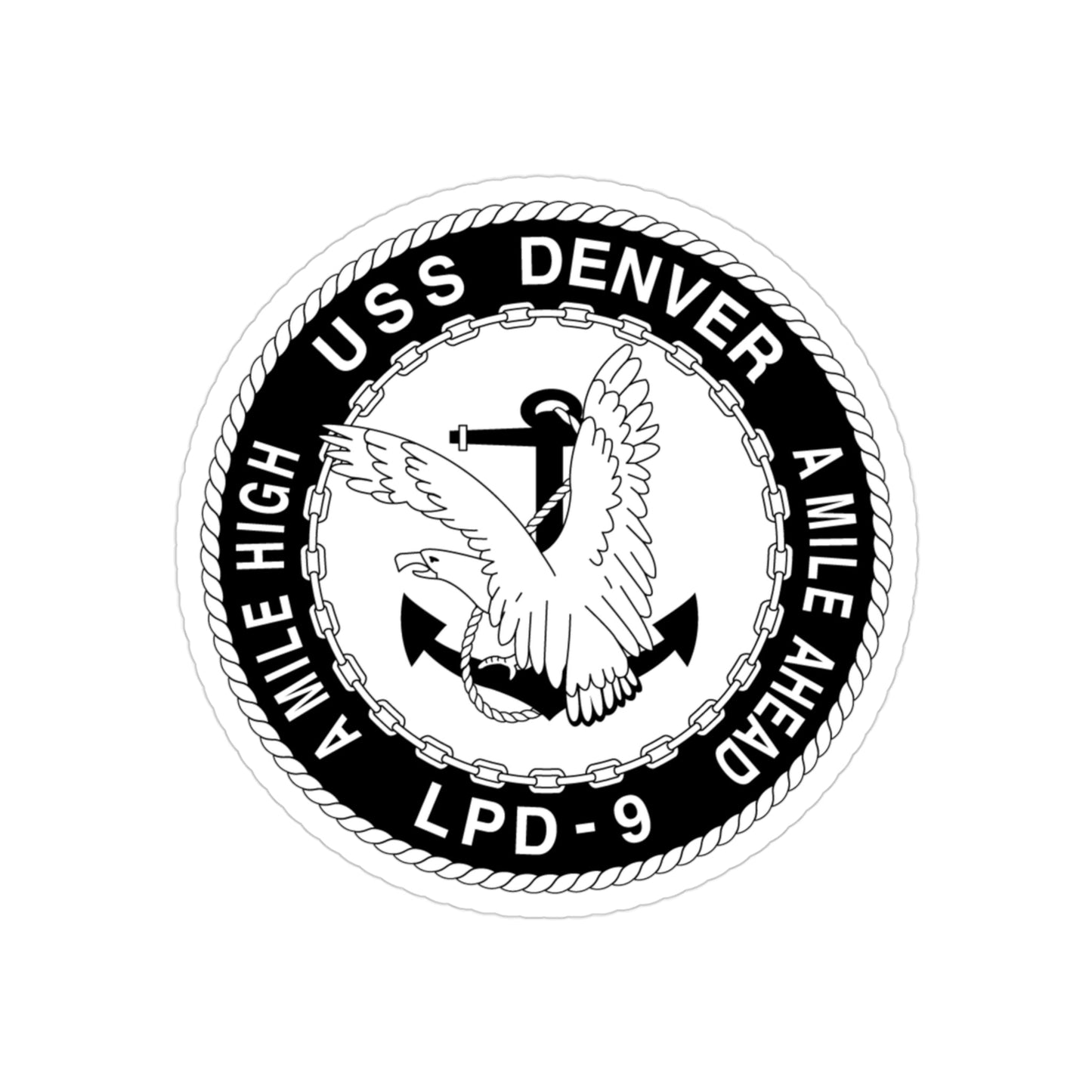 A Mile High USS Denver A Mile Ahead LPD 9 BW (U.S. Navy) Transparent STICKER Die-Cut Vinyl Decal-3 Inch-The Sticker Space