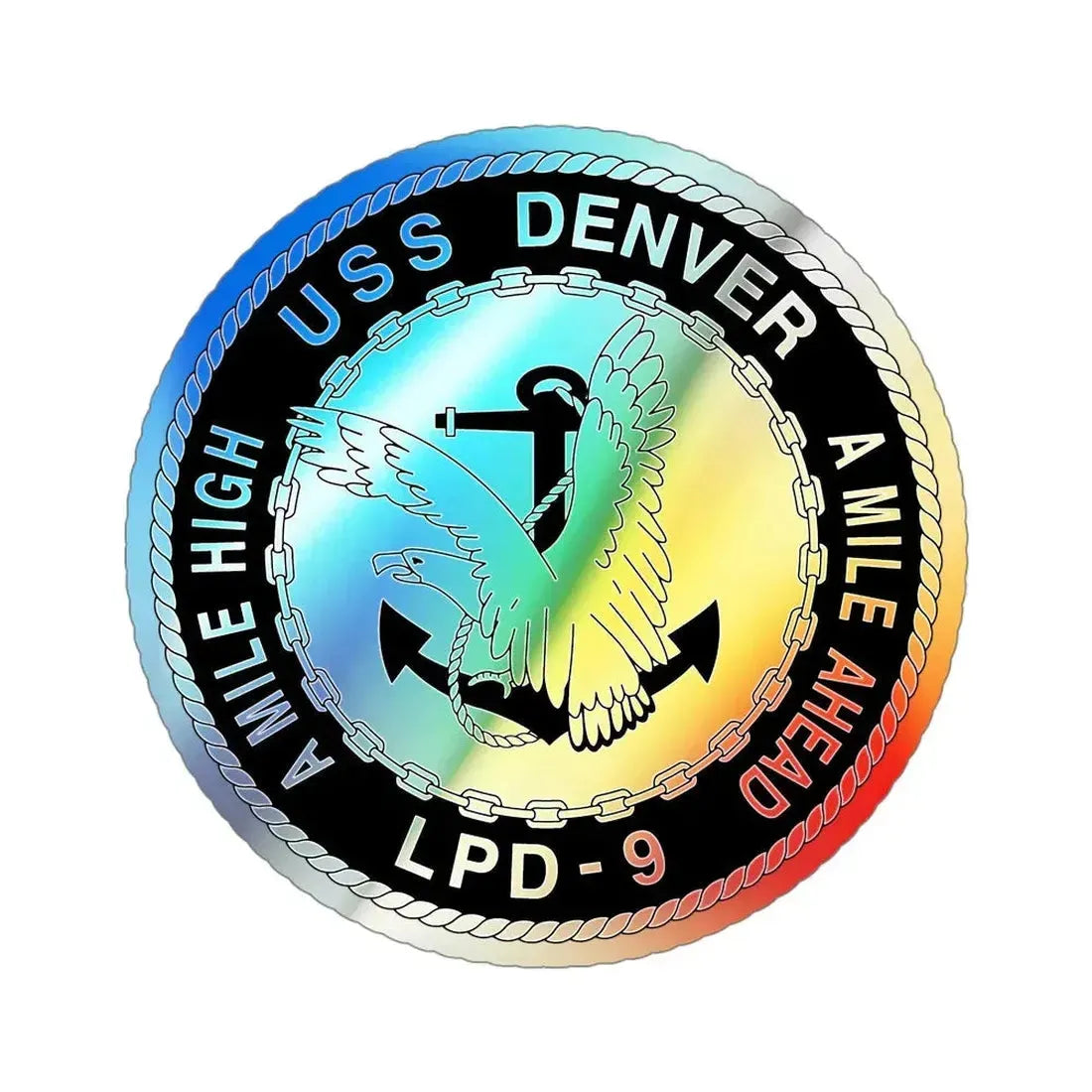 A Mile High USS Denver A Mile Ahead LPD 9 BW (U.S. Navy) Holographic STICKER Die-Cut Vinyl Decal - The Sticker Space