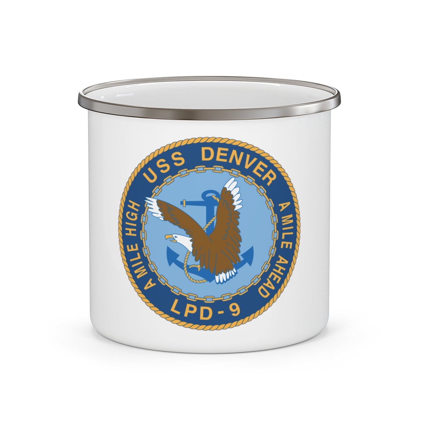 A Mile High USS Denver A Mile Ahead LPD 9 (U.S. Navy) Enamel Mug 12oz-12oz-The Sticker Space